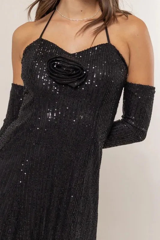 Sequin Rosette Halter Mini Dress image 3