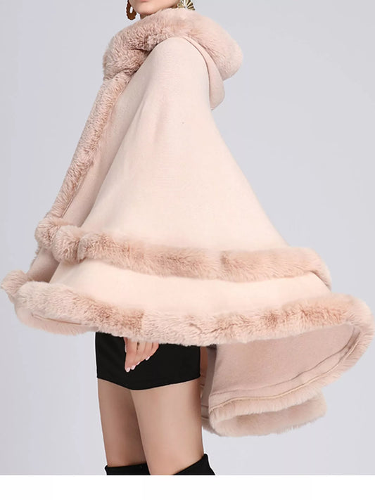 Faux Fur Trimmed Hooded Cape image 2
