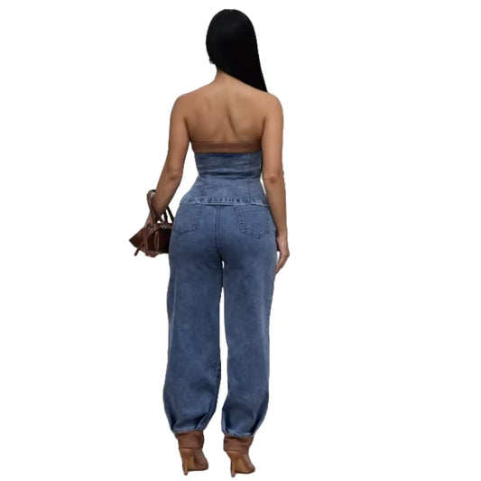 Denim Desire Strapless Corset Top & Relaxed-Fit Jeans Set image 2