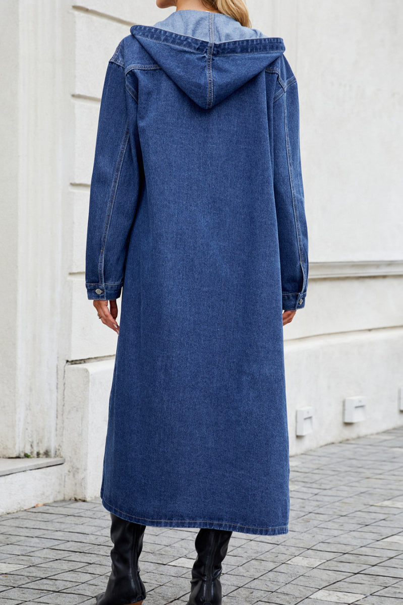 Hooded Maxi Denim Cardigan Jacket