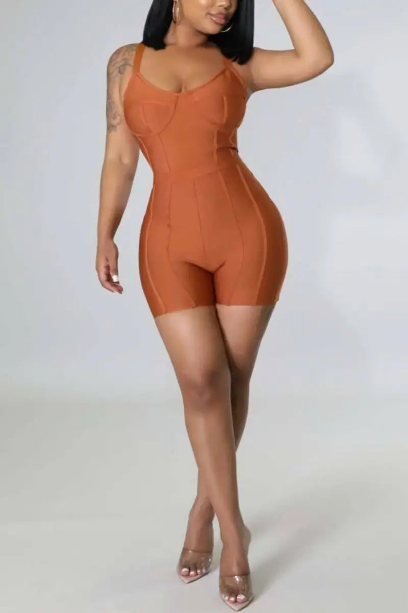 Rust color strapless short romper for those hot days and summer nights-Blazing Beauty Ave