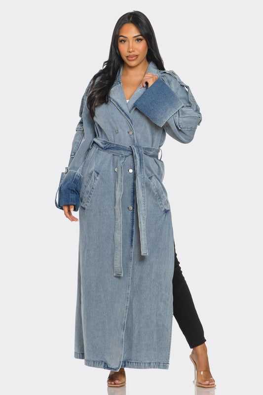 Longline Denim Trench Coat image 2