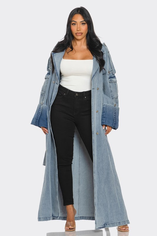 Longline Denim Trench Coat image 3