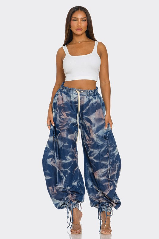 Urban Chic Drawstring Denim Cargo Pants image 2