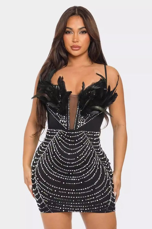 Feather Top Sparkling Mini Dress image 2