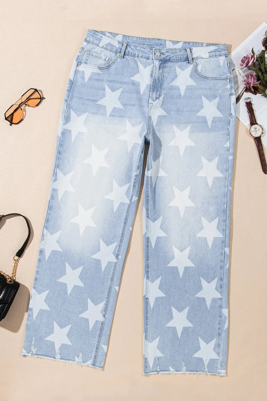 Plus Size Star Straight Leg Jeans with Pockets image 3
