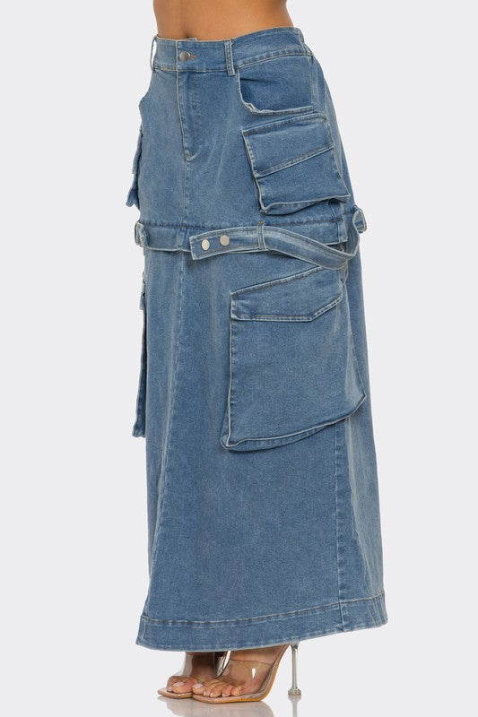 Utility Denim Maxi Skirt image 3