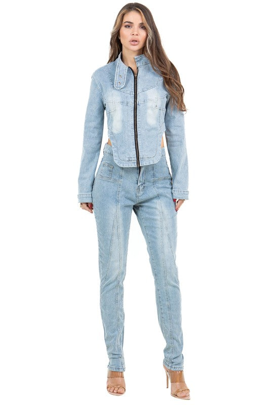 Denim Zip-up Jacket and Jeans Set image 3