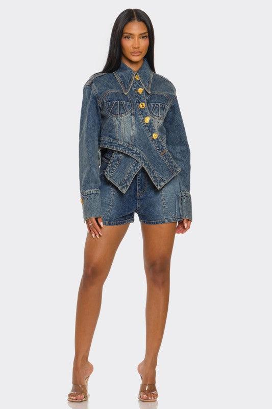 Sculpted Denim Corset Jacket & Short Set image 2