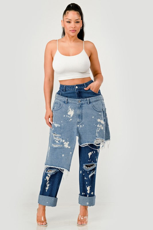 Double-Layer Destroyed Denim Pants image 2