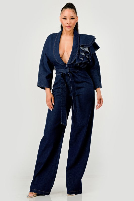 Plus Denim Ruffle Shoulder Jumpsuit image 2