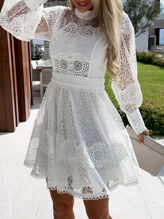Lace Lantern Sleeve Mini Dress image 2