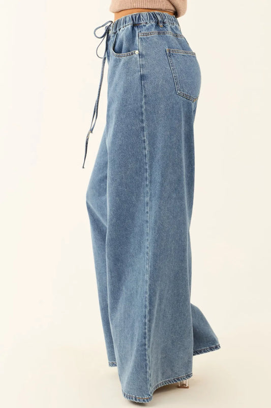 Medium Wash Super Wide Leg Denim Pants image 2