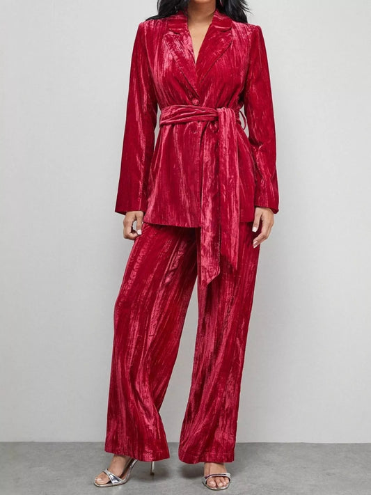 Velvet Lapel Collar Blazer & Pants Set image 3