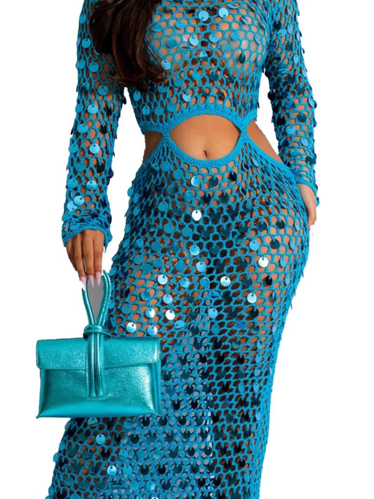 Sequin Mesh Cutout Maxi Dress image 3