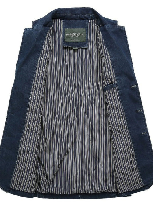 Men's Single-Breasted Denim Blazer Jacket image 2