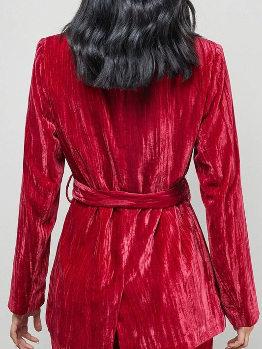 Velvet Lapel Collar Blazer & Pants Set image 2