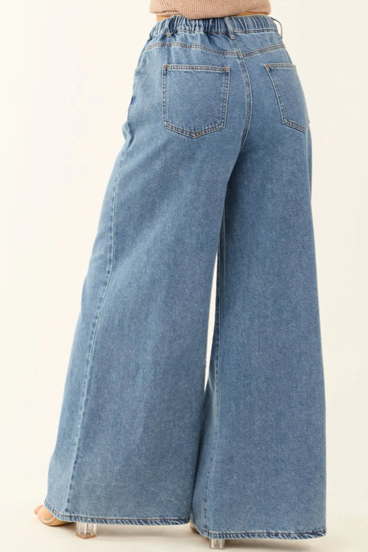 Medium Wash Super Wide Leg Denim Pants image 3