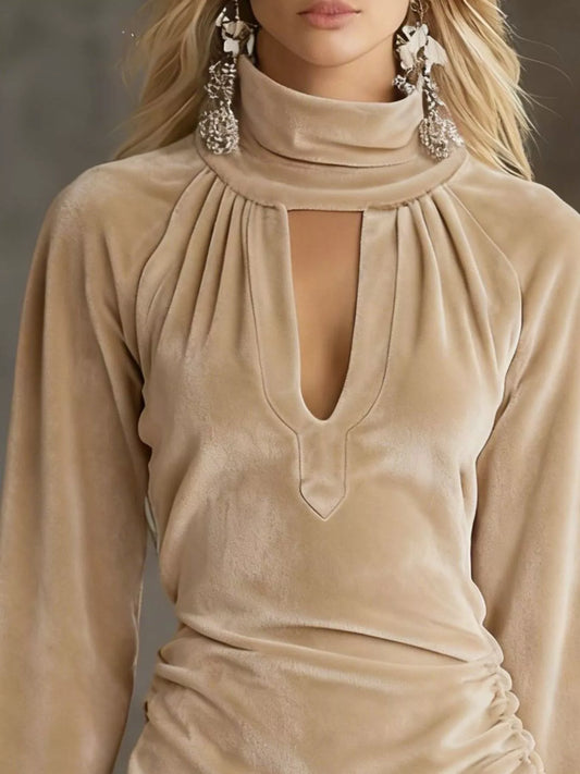 Velvet Ruched Flounce Sleeve Mini Dress image 2