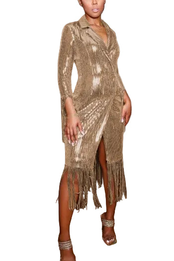S-2XL Autumn Plus Size Sequin Midi Dress