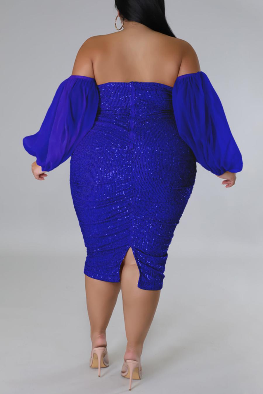 Plus Size Sequin Mini Dress with Sheer Off-the-Shoulder Sleeves