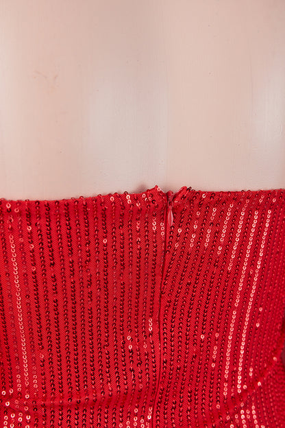 Plus Size Sequin Mini Dress with Sheer Off-the-Shoulder Sleeves