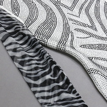 Rhinestone Zebra Print Mesh Dress - Sexy Spliced Slit Mini