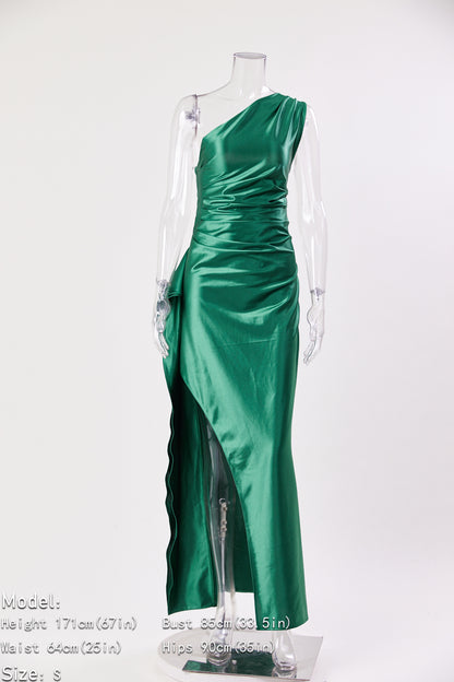 Satin Siren One-Shoulder Maxi Dress