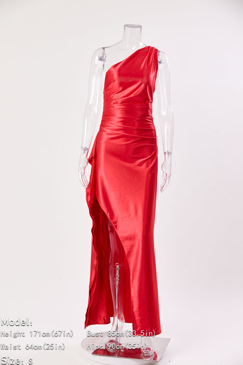 Satin Siren One-Shoulder Maxi Dress