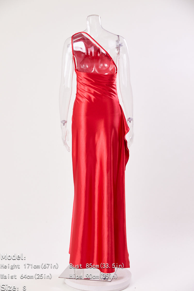 Satin Siren One-Shoulder Maxi Dress