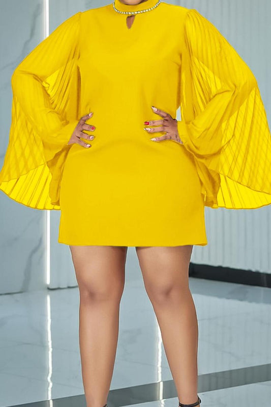 Rhinestone Collar Open Pleated Sleeve Mini Dress image 2