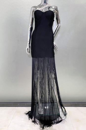 Over Shoulder Rhinestone Strap Tassel Maxi Dress image 2