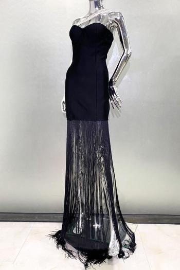 Sparkling Rhinestone Strap Tassel Maxi Dress: Elegant Stretch Fit, Party Ready
