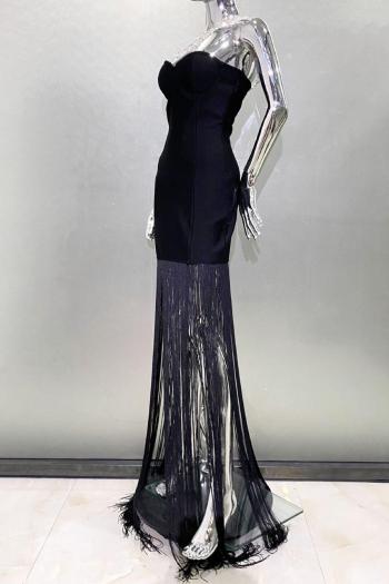 Sparkling Rhinestone Strap Tassel Maxi Dress: Elegant Stretch Fit, Party Ready