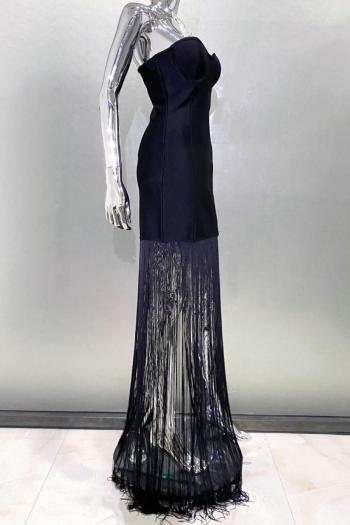Sparkling Rhinestone Strap Tassel Maxi Dress: Elegant Stretch Fit, Party Ready