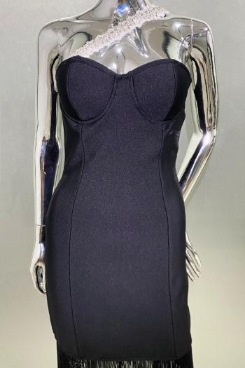Sparkling Rhinestone Strap Tassel Maxi Dress: Elegant Stretch Fit, Party Ready