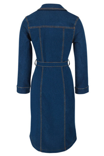 Stylish Plus Size Non-Stretch Denim Midi Dress with Adjustable Belt