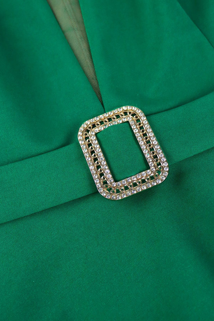 Emerald Elegance Feather Cuff Midi Dress