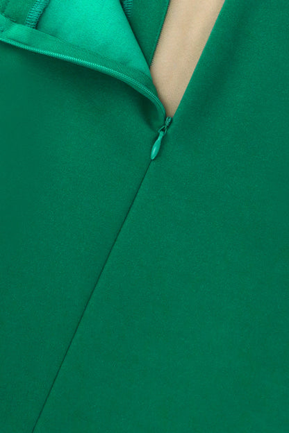 Emerald Elegance Feather Cuff Midi Dress