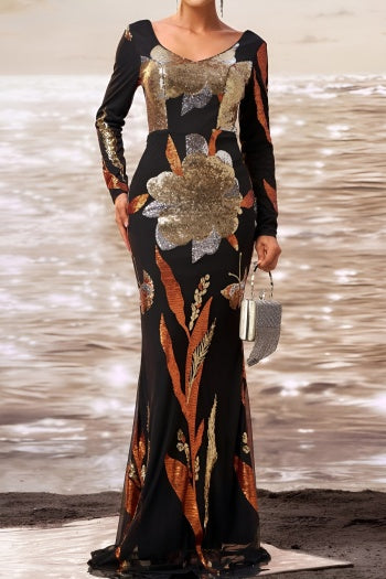 Glamorous Sequin Embellished Padded Mermaid Maxi Dress - Elegant Slight Stretch