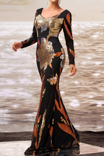 Glamorous Sequin Embellished Padded Mermaid Maxi Dress - Elegant Slight Stretch