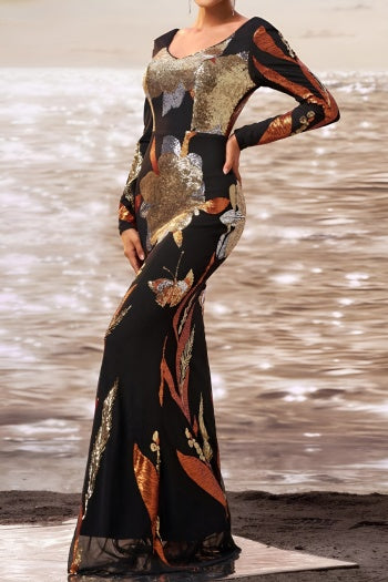 Glamorous Sequin Embellished Padded Mermaid Maxi Dress - Elegant Slight Stretch