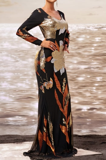 Glamorous Sequin Embellished Padded Mermaid Maxi Dress - Elegant Slight Stretch