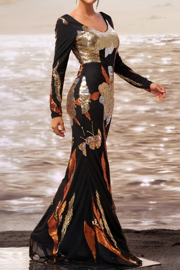 Glamorous Sequin Embellished Padded Mermaid Maxi Dress - Elegant Slight Stretch