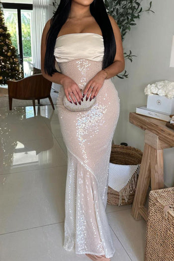 Satin Bow Sequin Maxi Dress image 2