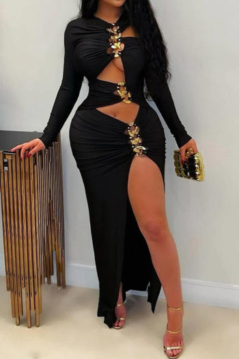 Sophisticated Plus Size Slight Stretch Pleated Maxi Dress with Bold Slit