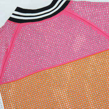 Sparkling Plus Size Rhinestone Mini Dress, Loose Fit, Contrast Color Accents