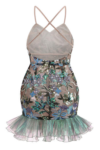 Sparkling Sequin Embroidered Backless Mini Dress for Dazzling Party Nights