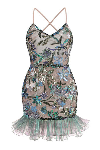 Sparkling Sequin Embroidered Backless Mini Dress for Dazzling Party Nights