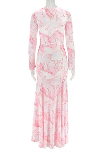 Vibrant Tie-Dye Slim Fit Maxi Dress with Shirring and Hollow Details